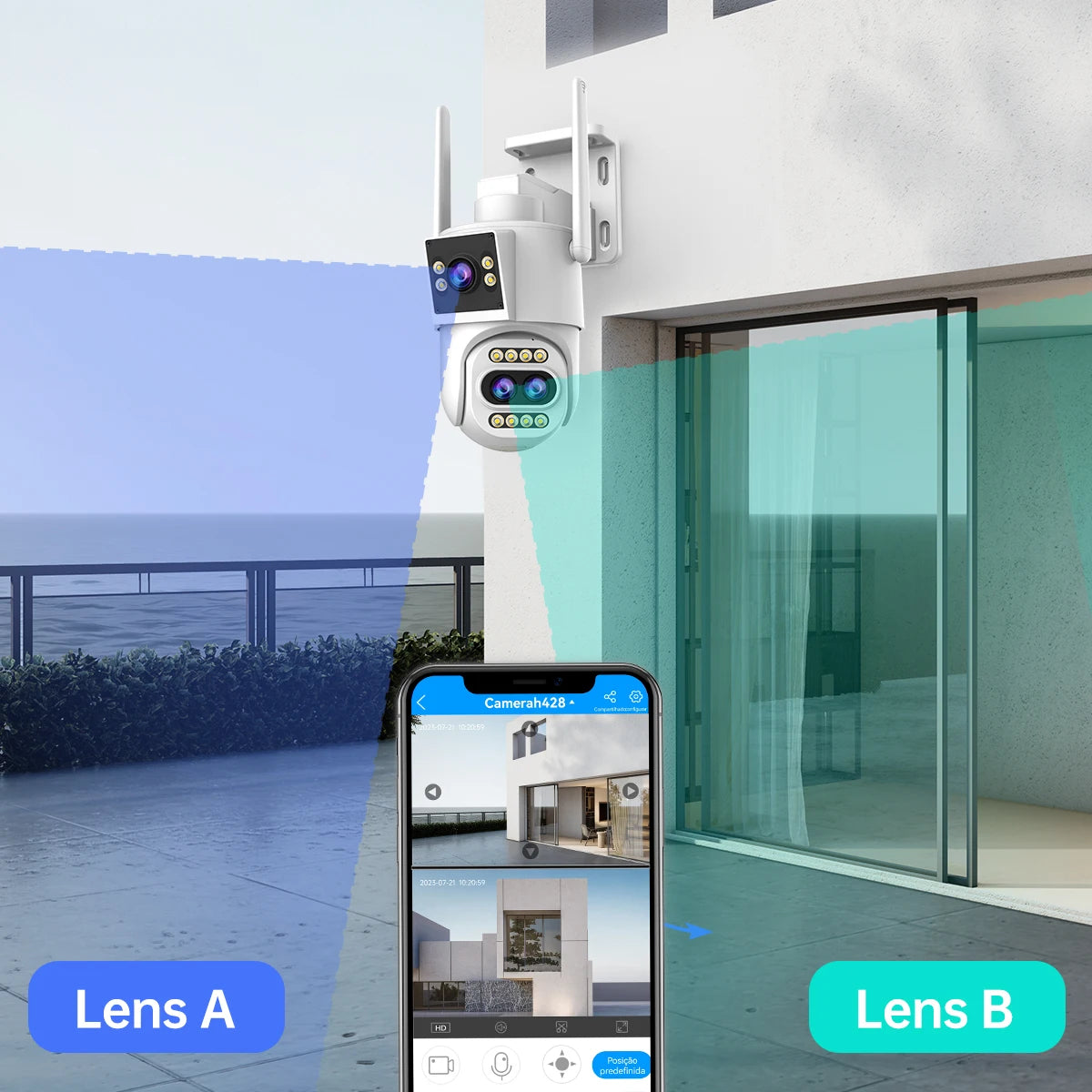 JOOAN 4K 8MP WiFi Surveillance Camera Outdoor Three-Lens Dual Screen