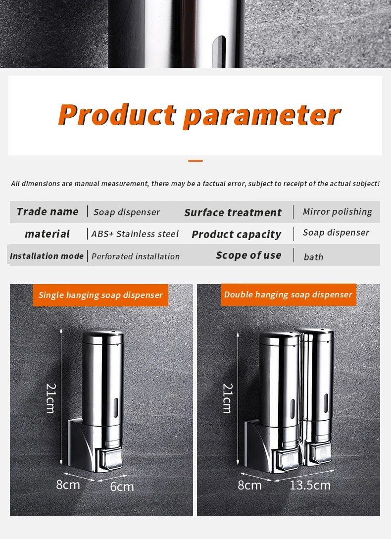 Stainless Steel Soap Dispenser Wall Mounted Kitchen Accessories