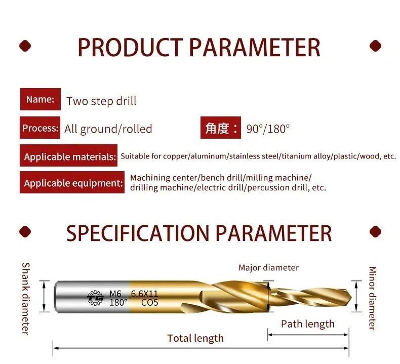 TG HSS M35 Step Drill Bit for Aluminum Copper Iron Mold Wood Plastic