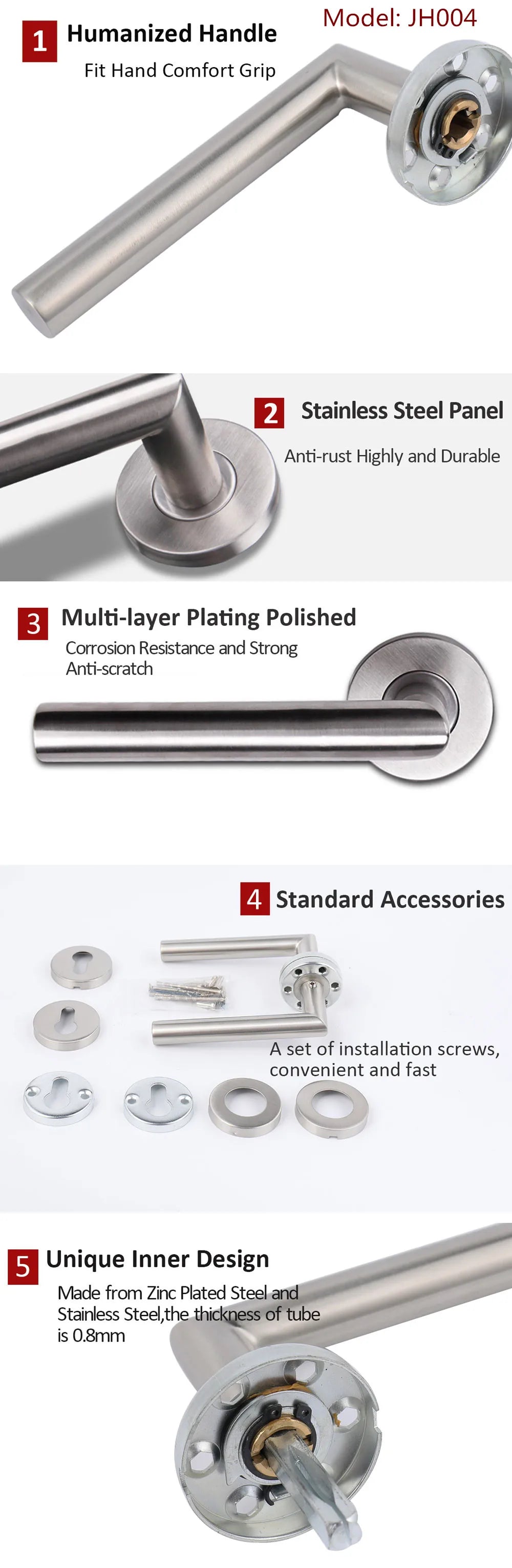 Door Handle Set Stainless Steel Interior Home Lever Handle Lock