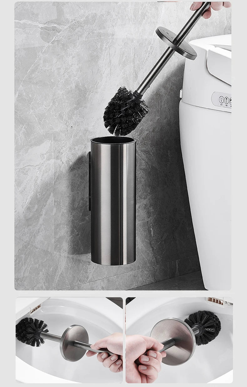 Toilet Brush Wall Mounted 304 Stainless Steel Cleaning Tools No Drill