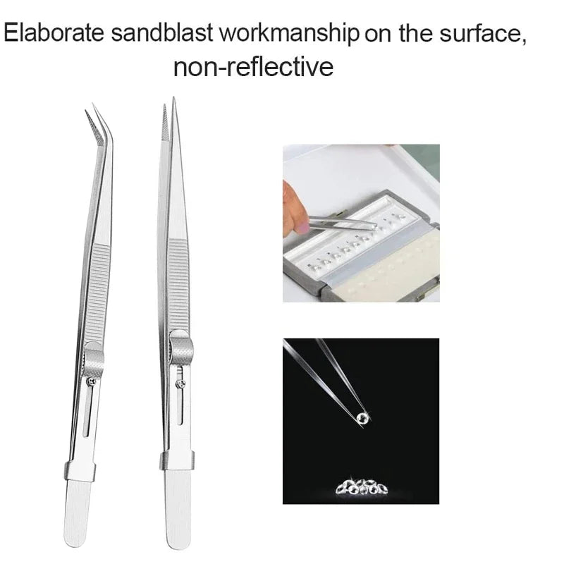 Professional Stainless Steel Tweezers Adjustable with Buckle Slide