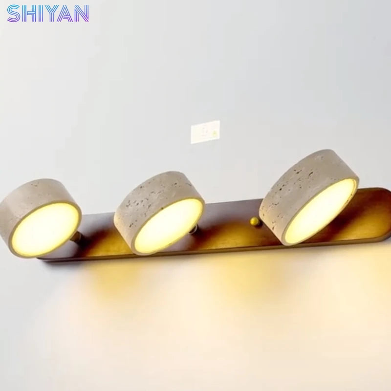 Spanish Natural Limestone Wall Lamp Rotatable Round LED  Double‑Sid...