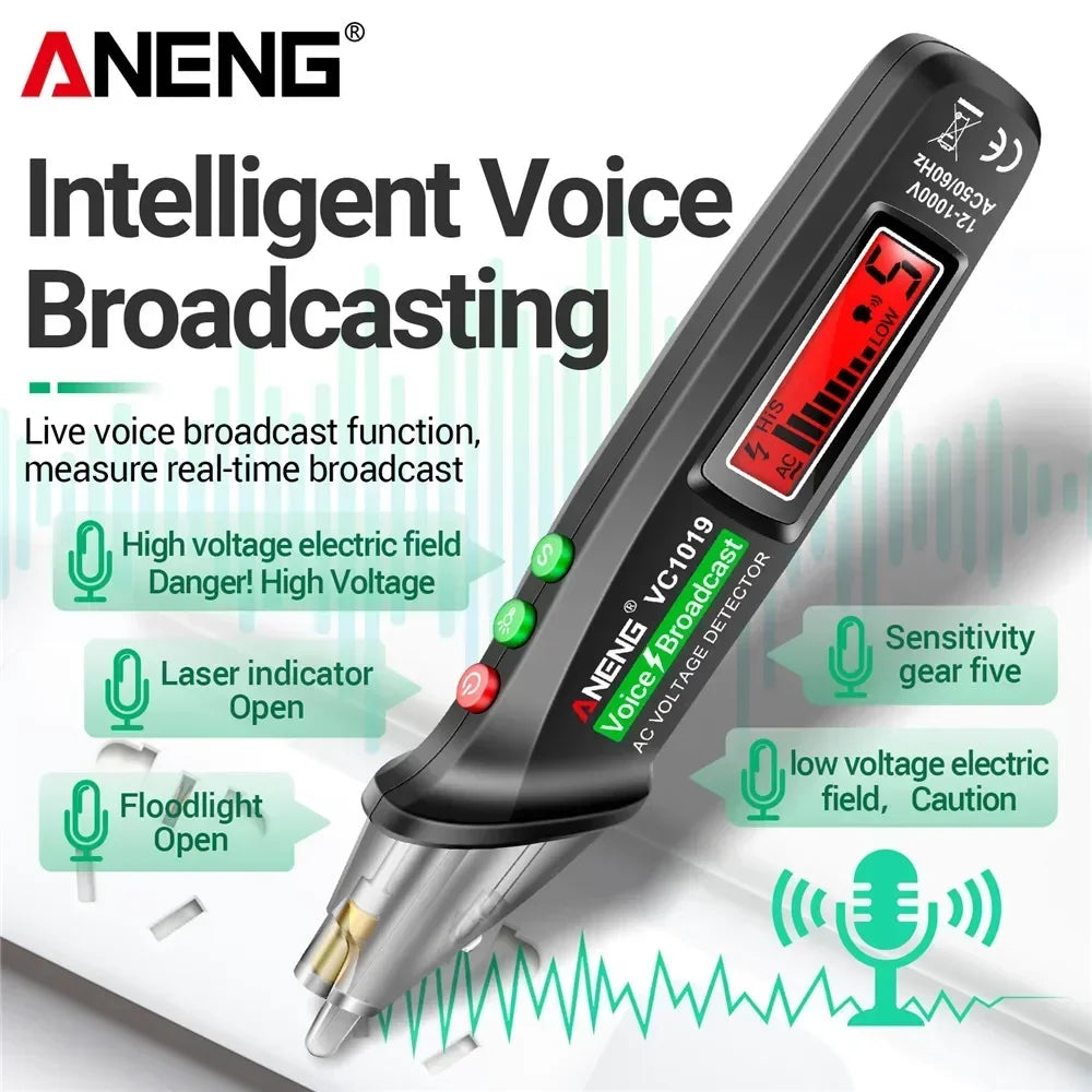 ANENG VC1019 Non-Contact Voltage Tester Pen Voice Broadcast Red Laser