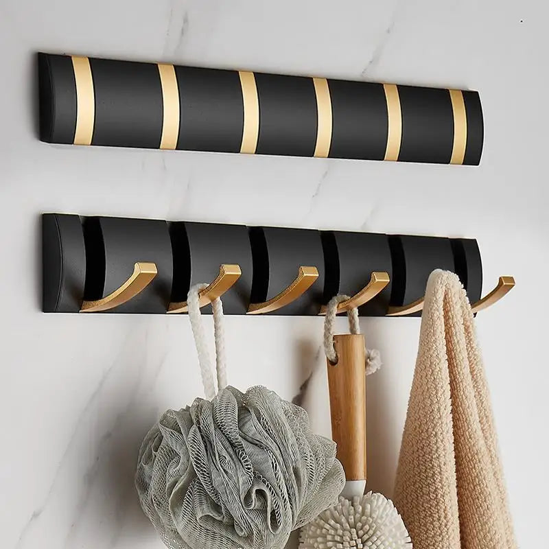 Black Golden Folding Robe Hooks Towel Hanger Nail Free Installation
