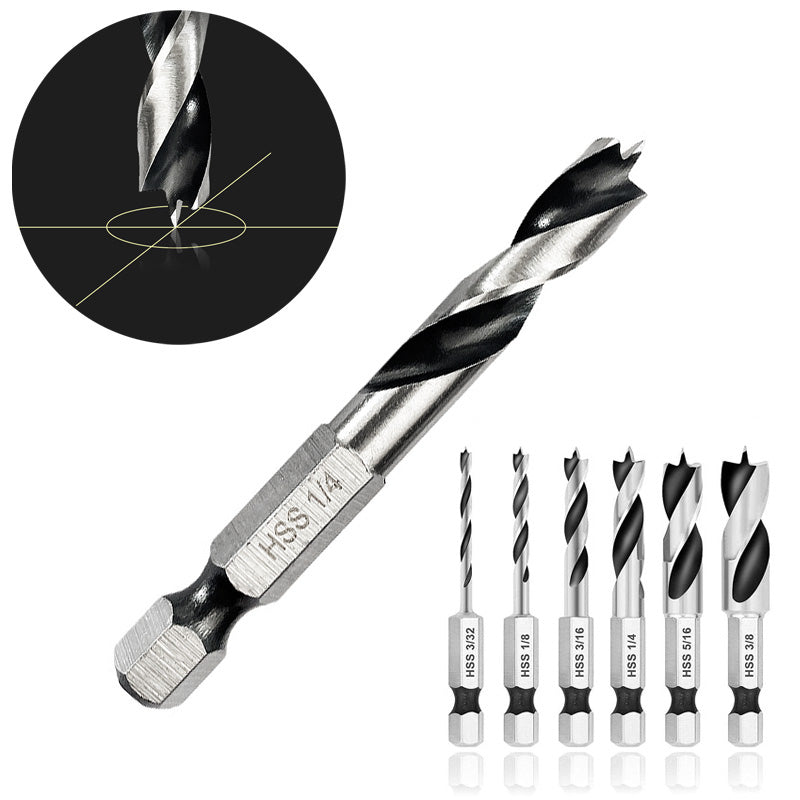 2/6Pcs 1/4" Hex Shank Drill Bits Quick Change 3-Point Stubby HSS