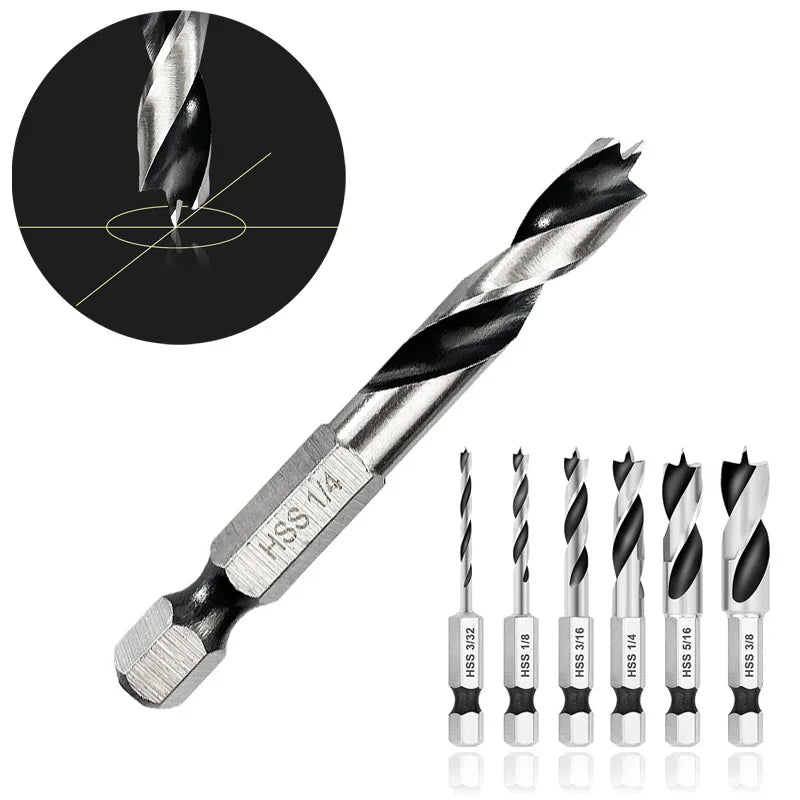 2/6Pcs 1/4" Hex Shank Drill Bits Quick Change 3-Point Stubby HSS