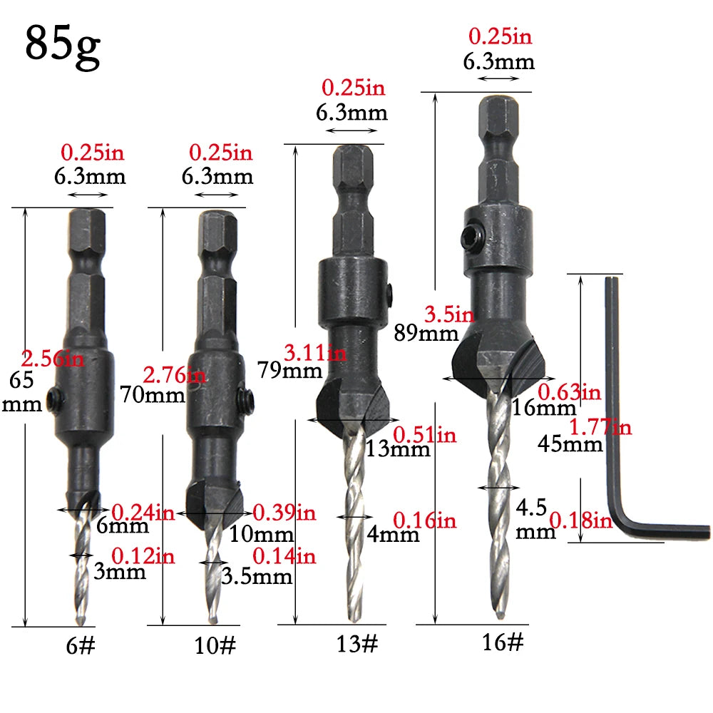 4pc Cone-shaped Countersunk Head Drill Hexagonal Shank Hole Expanding