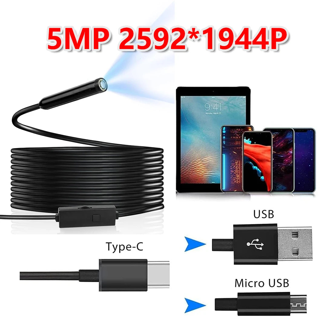 8MM 5MP Auto-Focus IP68 Waterproof Endoscope Sewer Channel Drain