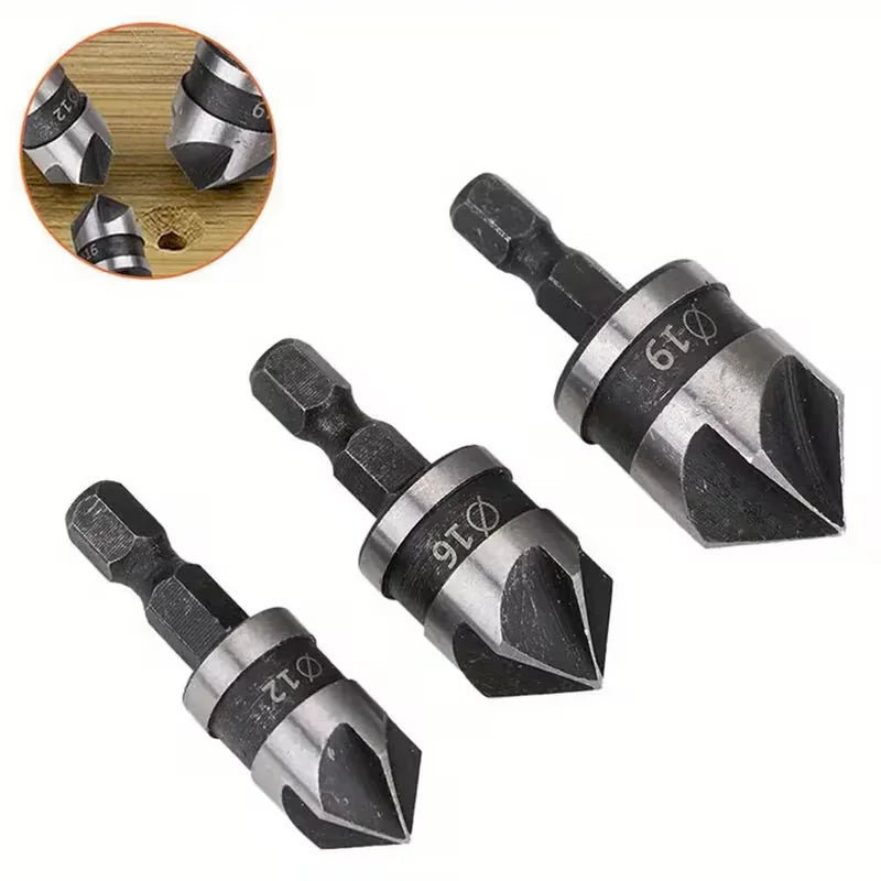 3pcs hexagonal handle high-speed steel chamfering and deburring drill