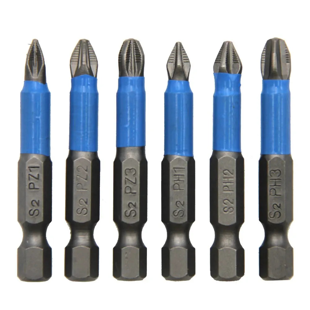 6-Piece Anti-Skid Electric Screwdriver Bit Set — PH1 PH2 PH3 PZ1 PZ