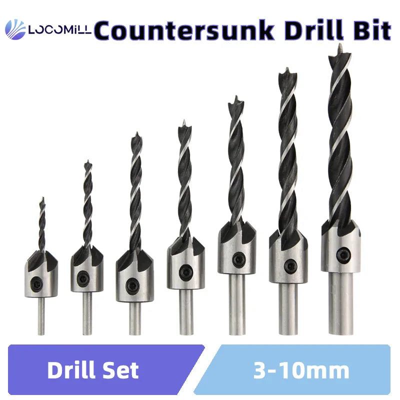 SIQICNC 3mm-10mm HSS Countersunk Bit Set Reamer Woodworking Chamfer