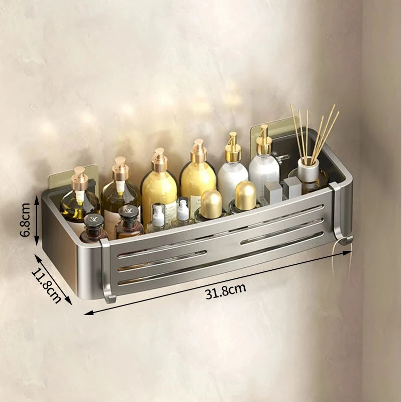 Wall Mounted No-Drill Bathroom Shelf Aluminum Alloy Storage Holder