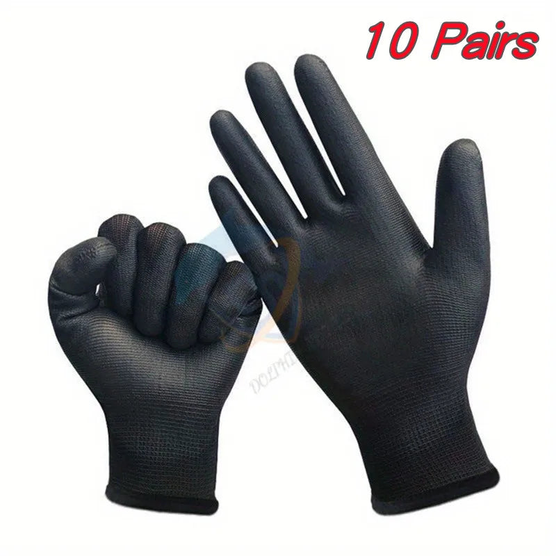 10 Pairs Black Durable Safety Gloves - Anti-Slip, Wear-Resistant