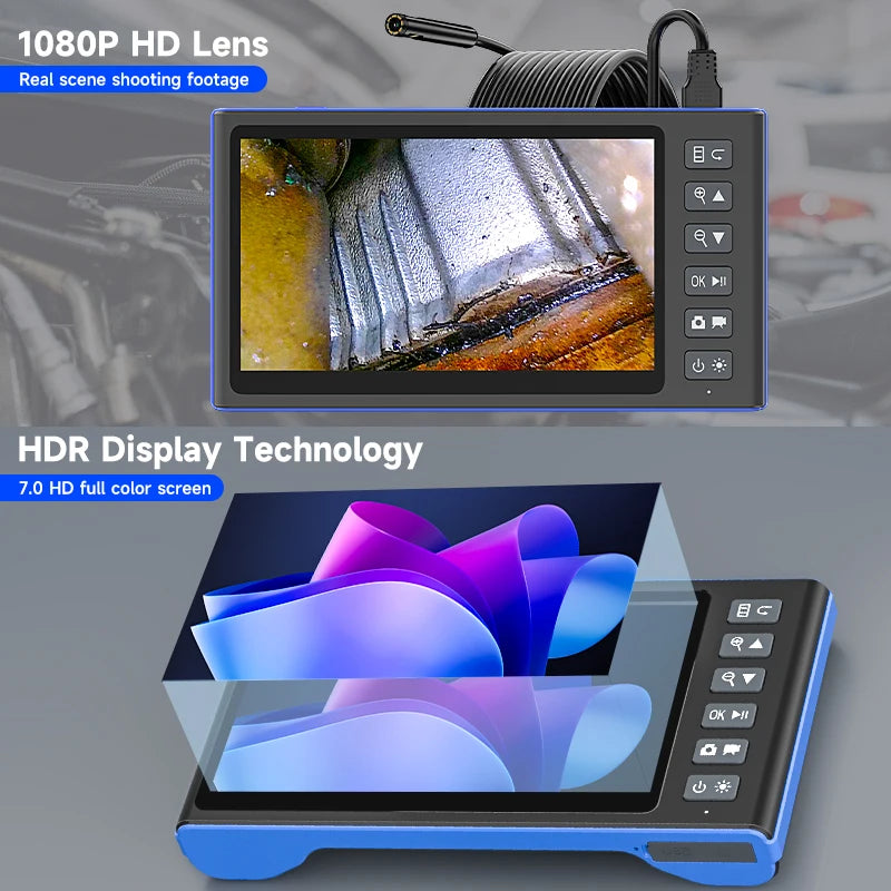 7‘’ IPS Screen Borescope Detachable Design Multiple Lens HD1080P