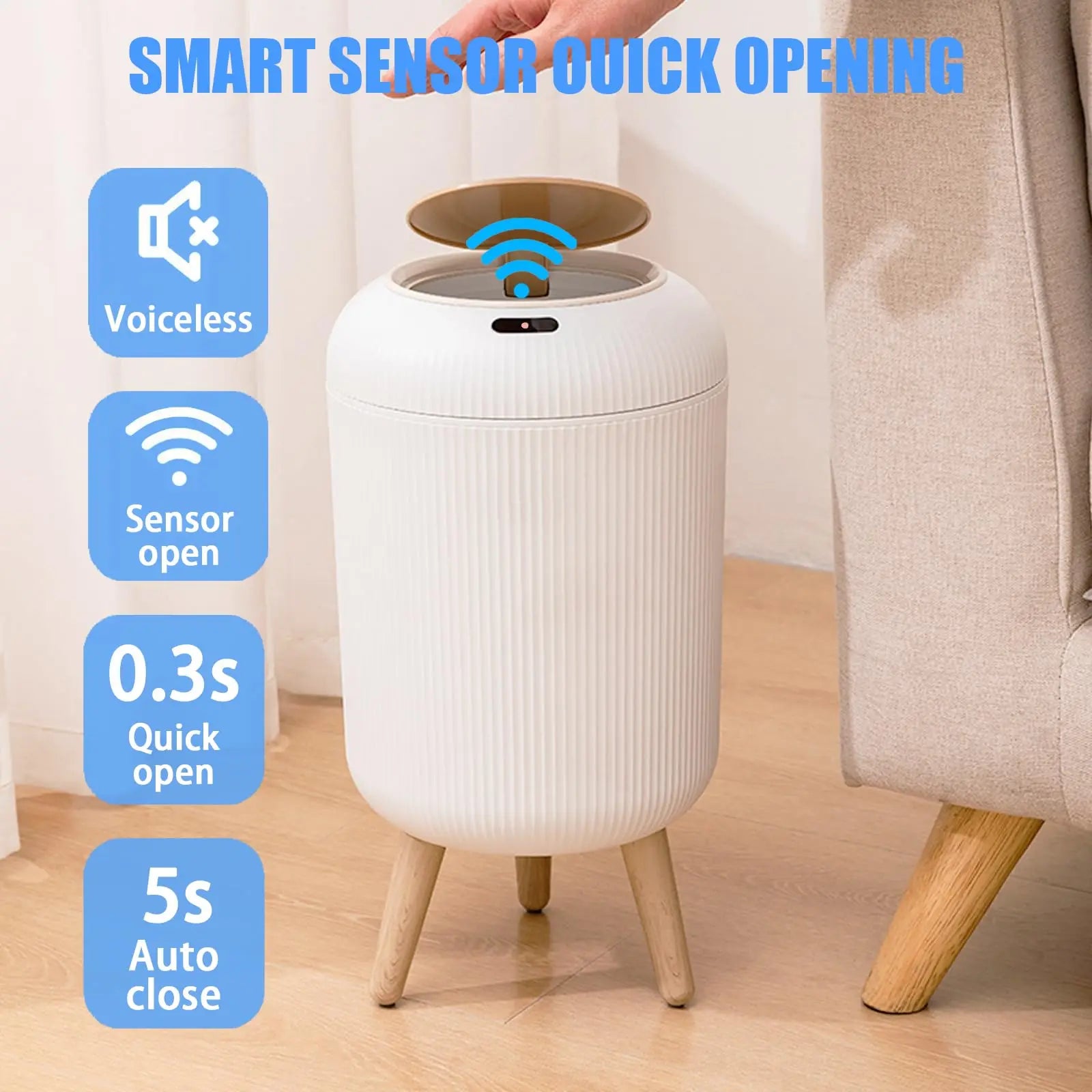 Automatic Trash Can with Lid, Small Plastic Smart Trash Can
