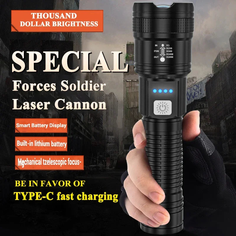 High Strong Power Led Flashlights 2000LM Tactical Torch with Display