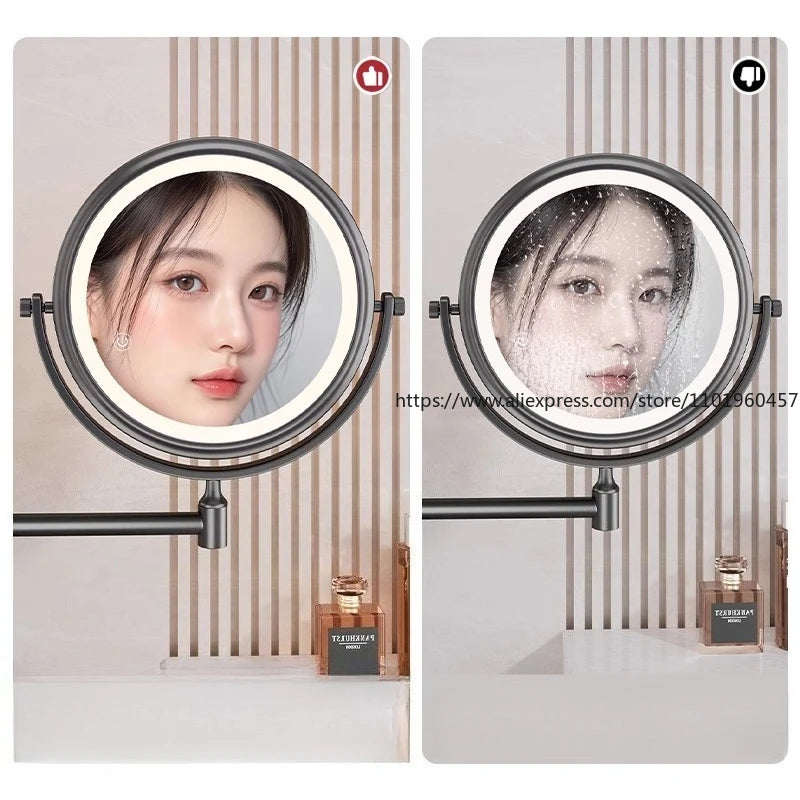 Bathroom Suction Cup with Light Makeup Mirror Wall Mounted
