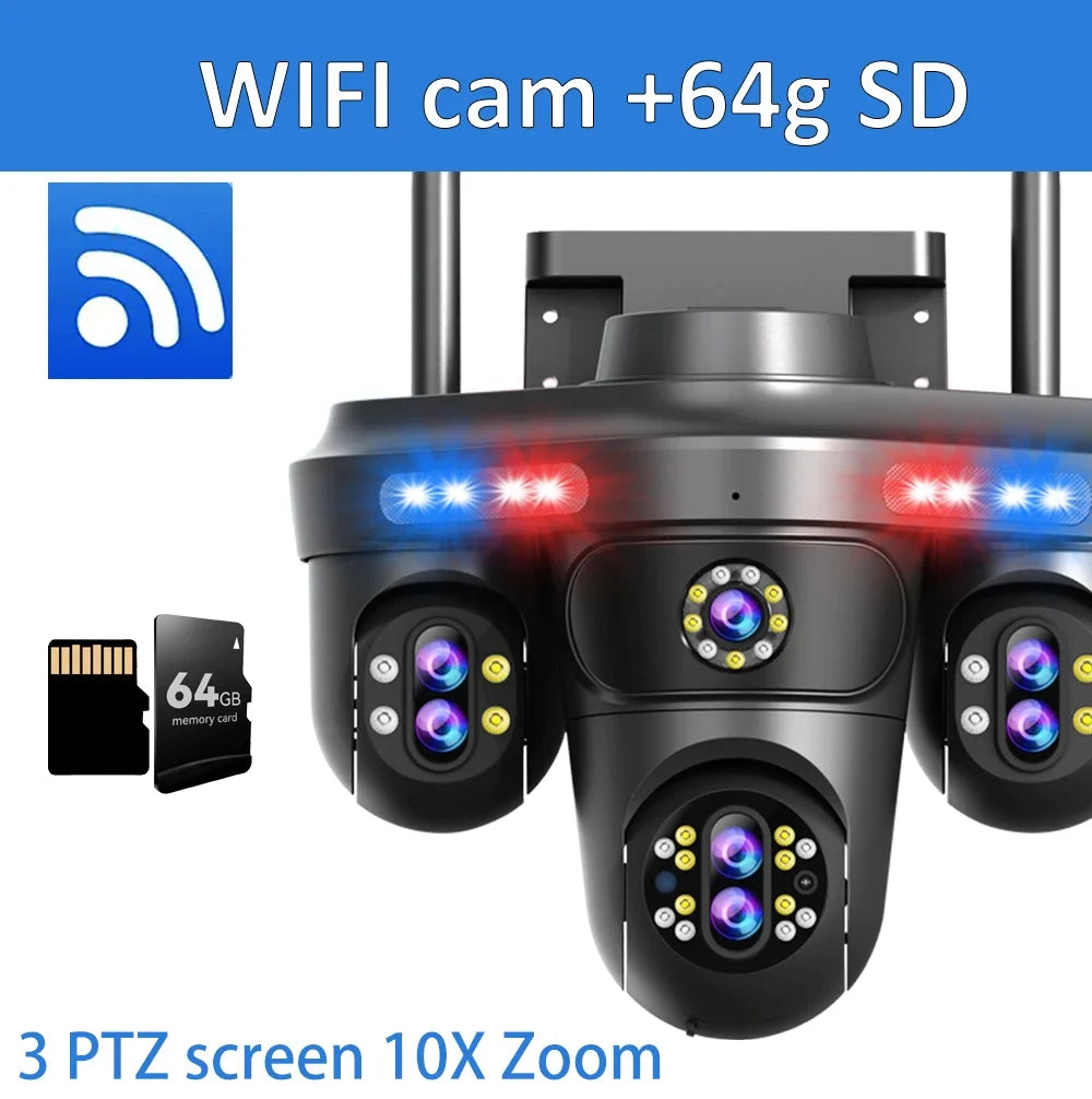 DIFANG 35MP WiFi IP Camera 4 Screens 7 Lens 10X Zoom Outdoor Wireless