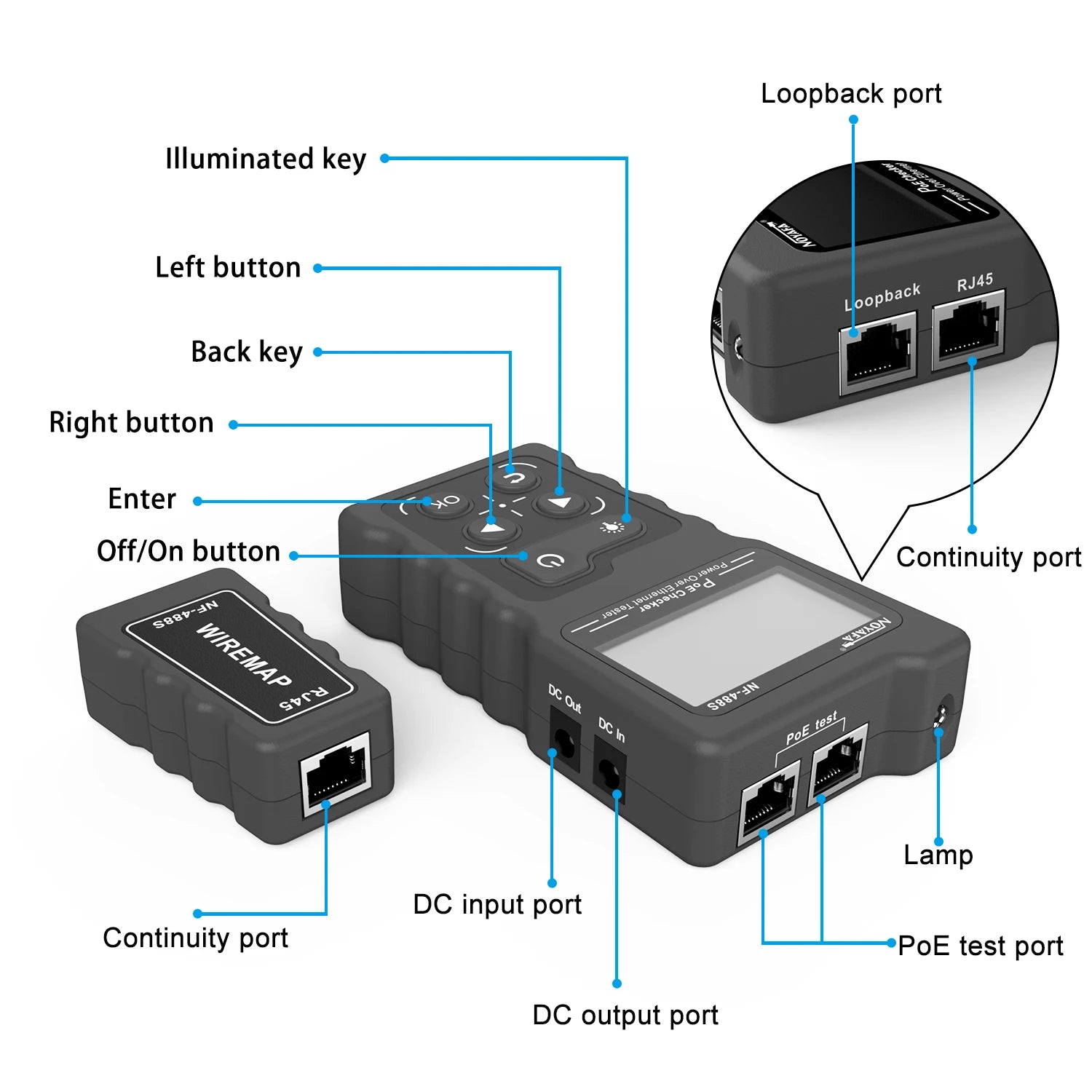 NOYAFA NF-488 LCD PoE Checker & LAN Cable Tester – Cat5/Cat6