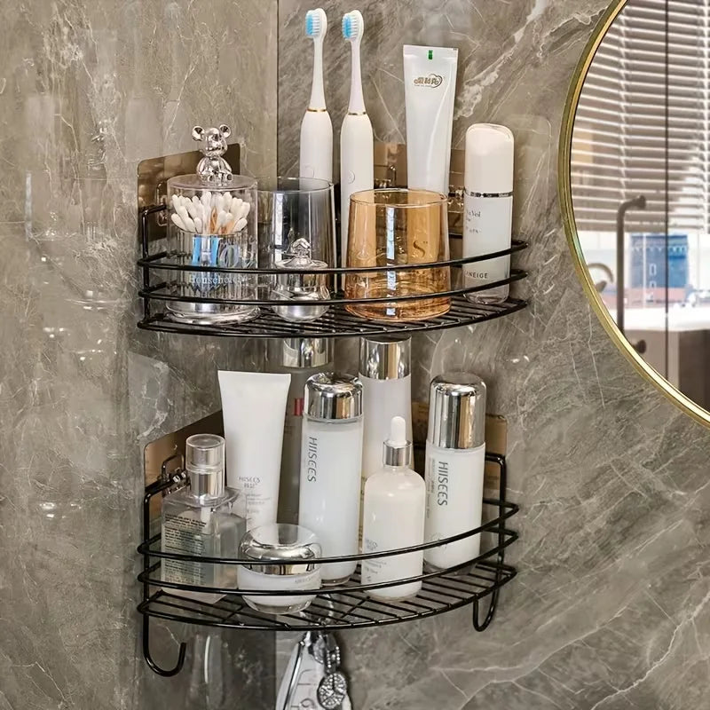 2pcs Luxury Metal Corner Shelves - Wall-Mounted, Painted Finish