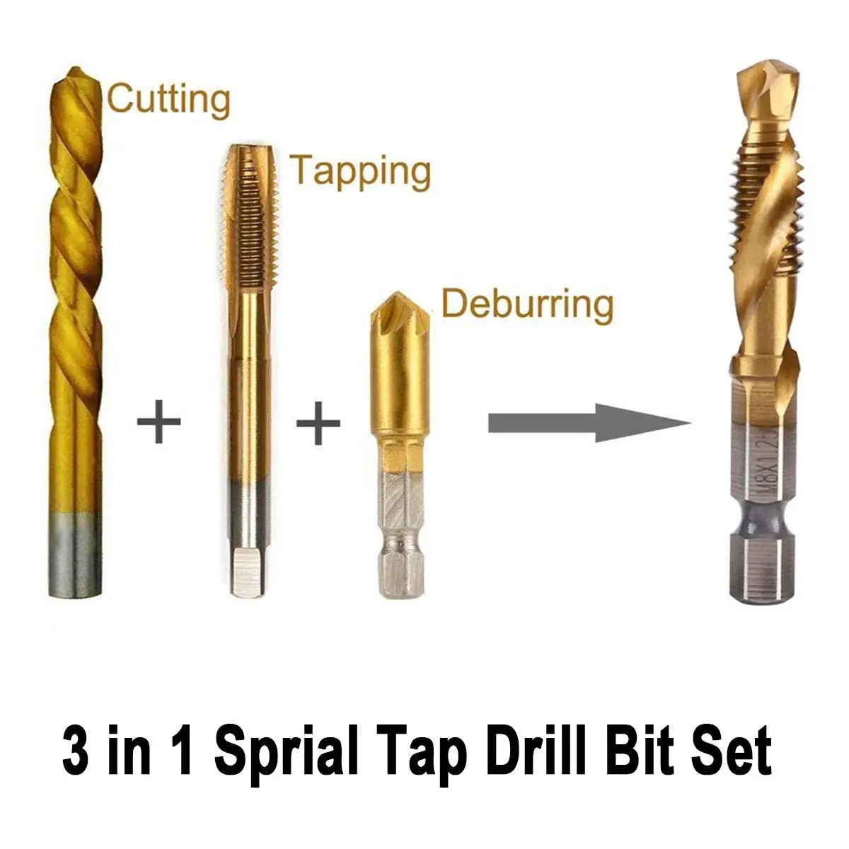 Hex Shank Titanium Plated HSS Screw Thread Metric Tap Drill Bits