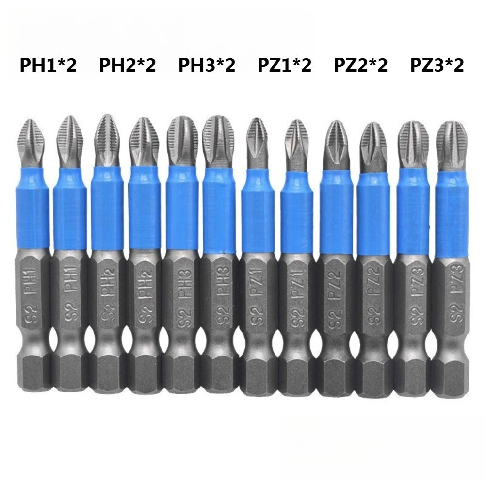 12/6PCS 50mm Screwdriver Bits Anti-slip Magnetic Drill Bits 1/4Inch
