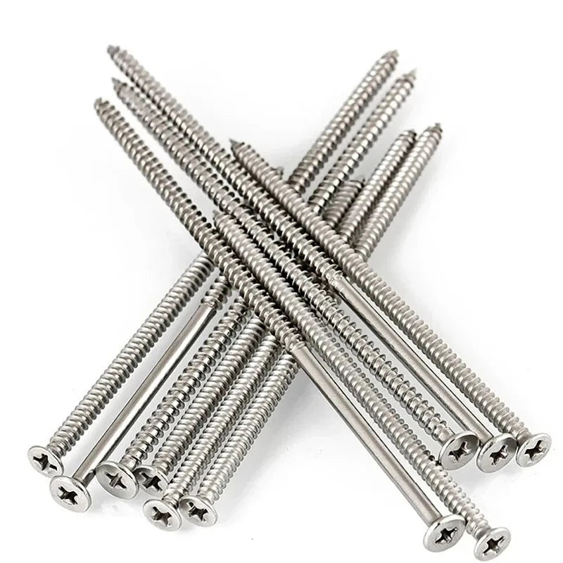 Rust-Resistant M4 x 200mm Flat Head Wood Screws, Self-Tapping & Long