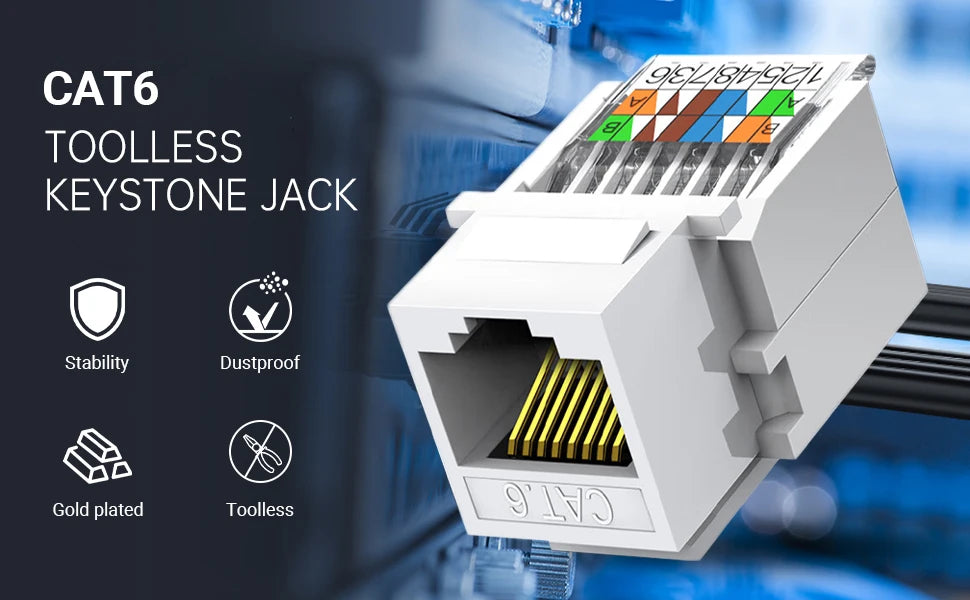ZoeRax Cat6 Tool-Less RJ45 Keystone Jack 6-Pack – No Punch-Down Tool
