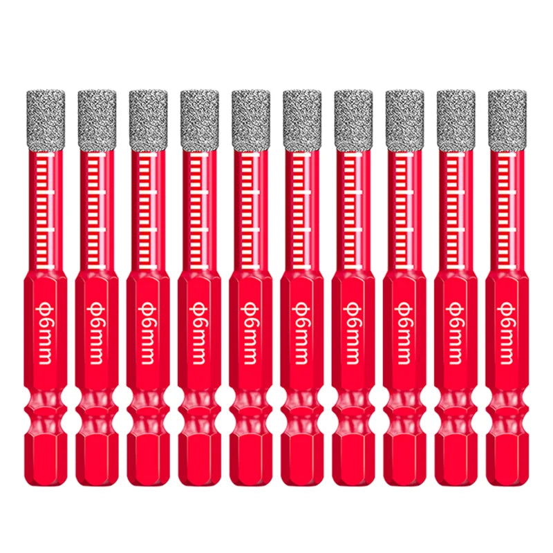 10-Pack 6mm Brazed Dry Diamond Tile Drill Bit — Hex Shank for Ceram...