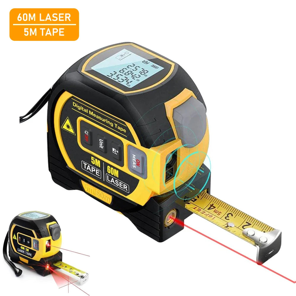 3-in-1 Laser Tape Measure — 40M Laser Rangefinder with Steel Tape