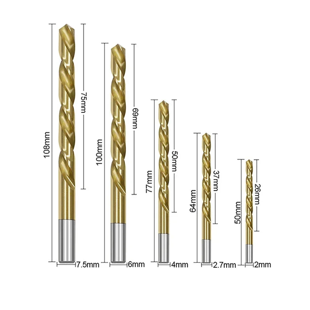 5Pcs Twist Drill Bit Left Hand Drill Straight Shank HSS 3.2-8.7mm