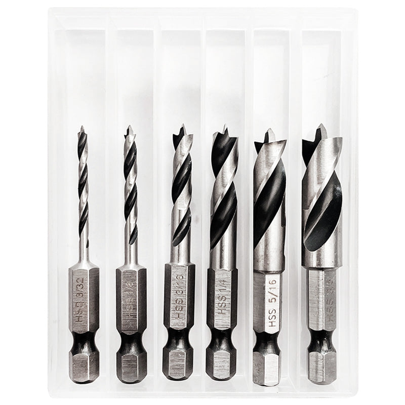 2/6Pcs 1/4" Hex Shank Drill Bits Quick Change 3-Point Stubby HSS
