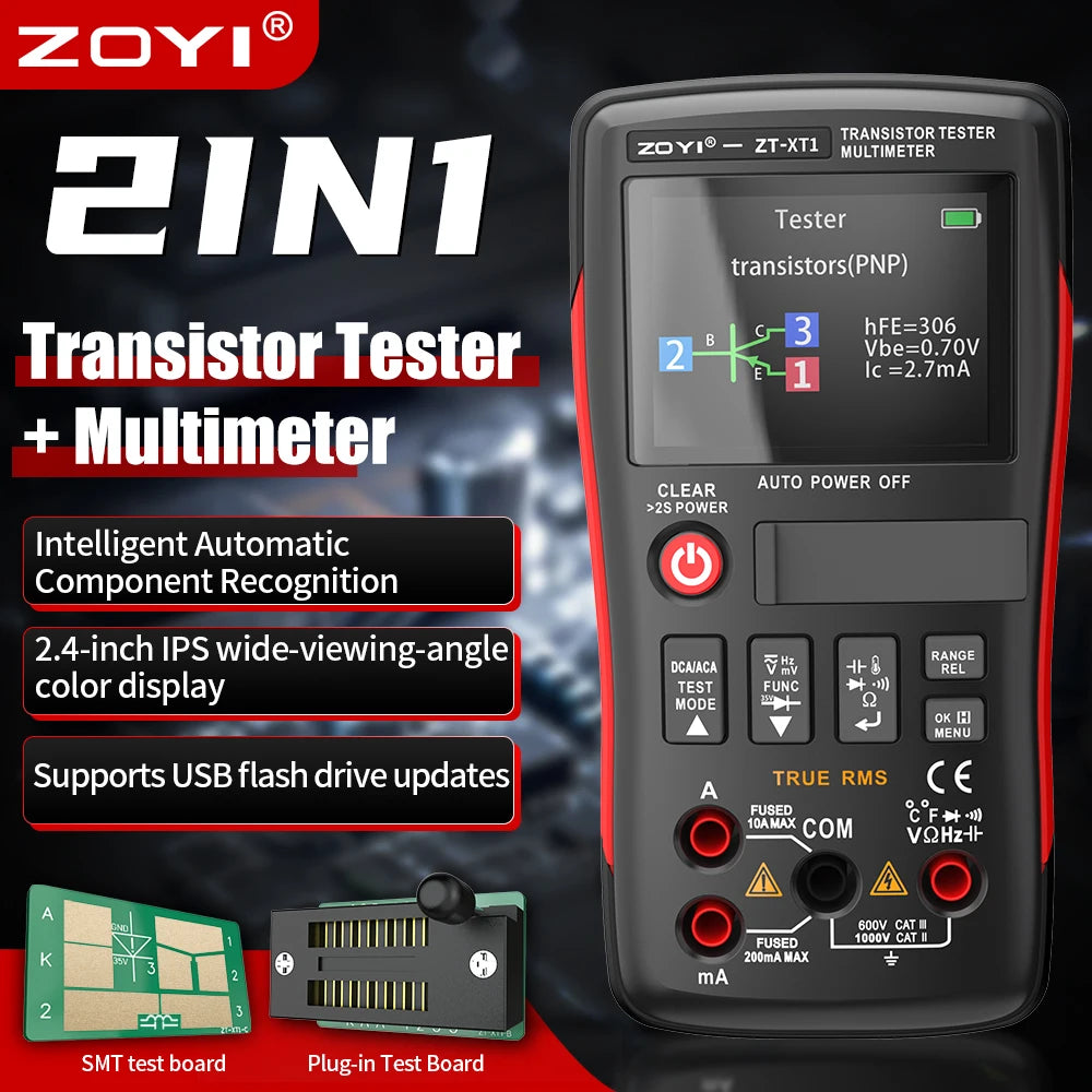 ZOYI ZT-XT1 2-in-1 Transistor Tester Digital Multimeter 25000 Counts