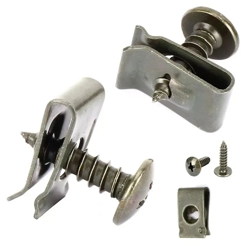 10/200pcs Car Metal Screw Clips Set U-Type Fastener Clip with Screw