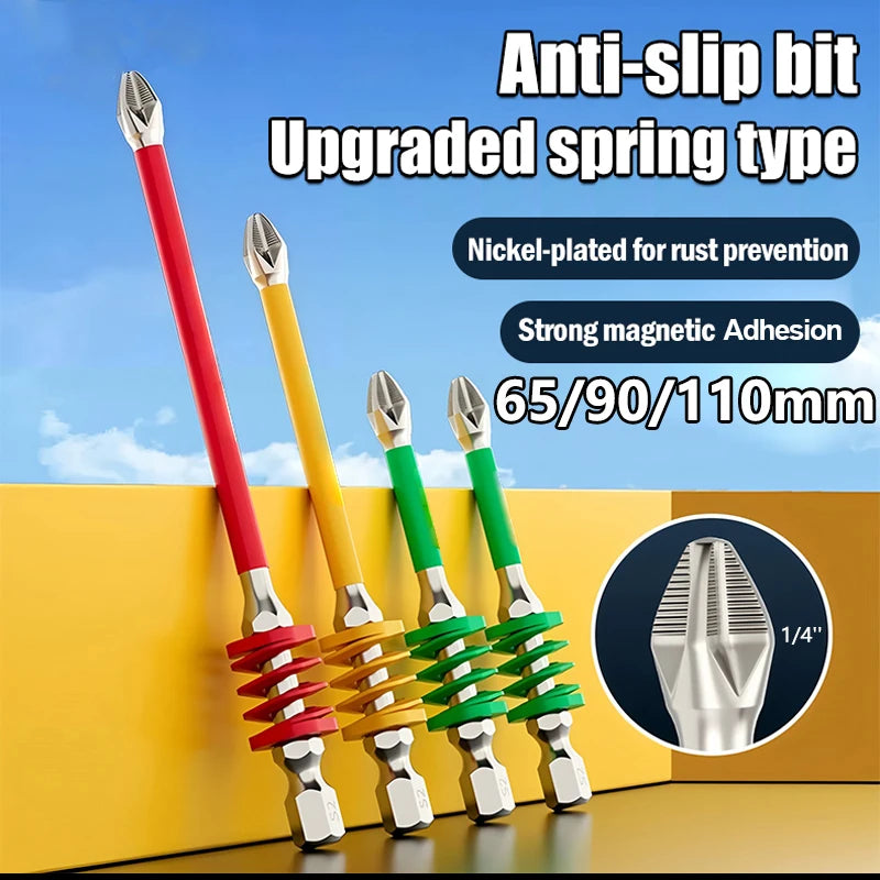Anti-Slip Magnetic PH2 Screwdriver Bit with Spring — 65mm, 90mm & 1...