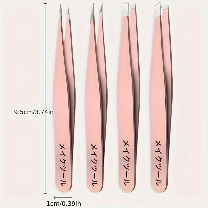 4pcs Set Professional Eyebrow Hair Removal Splinter Tweezers Set