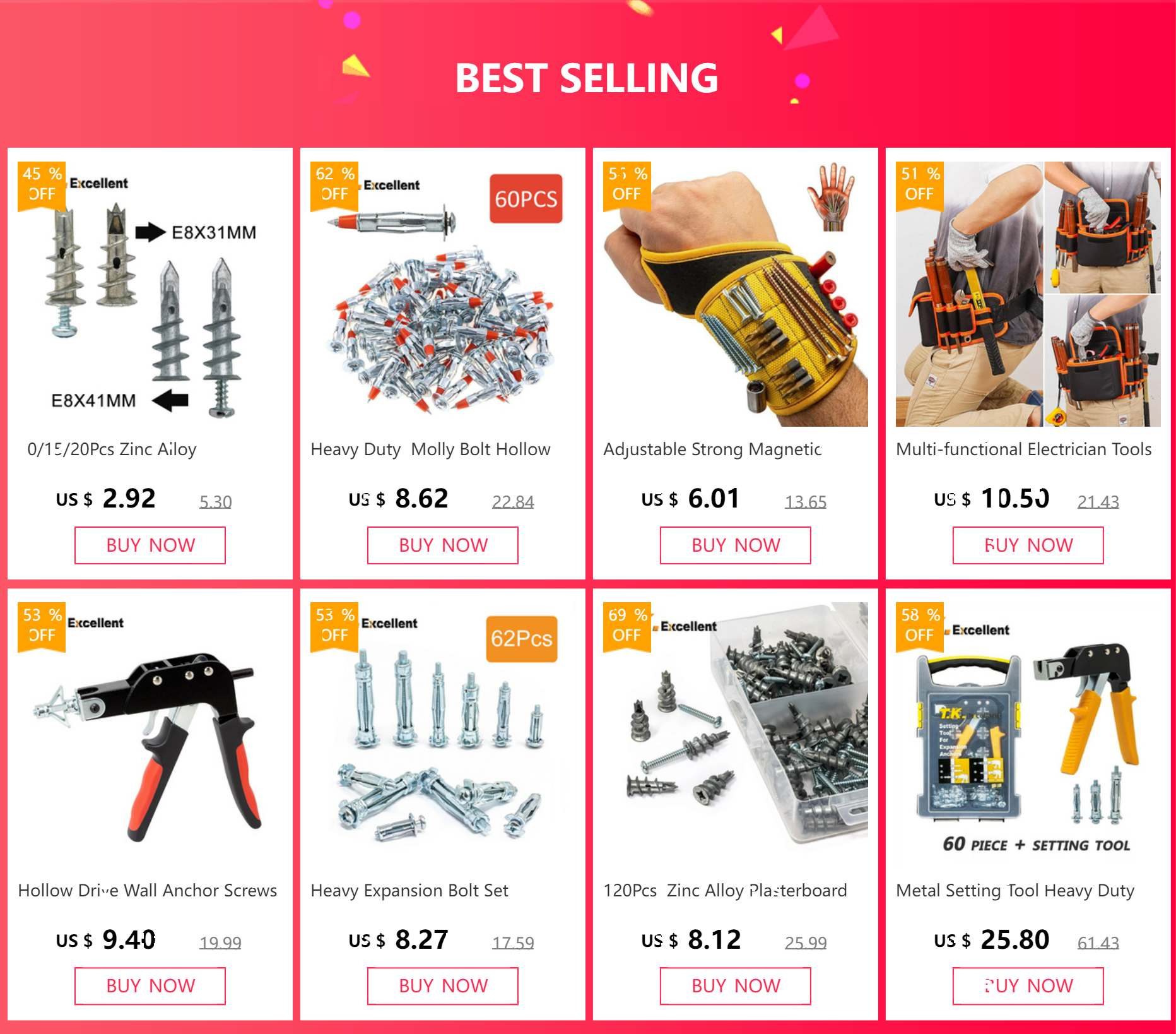 120Pcs  Zinc Alloy Plasterboard Drywall Anchor Hollow Wall