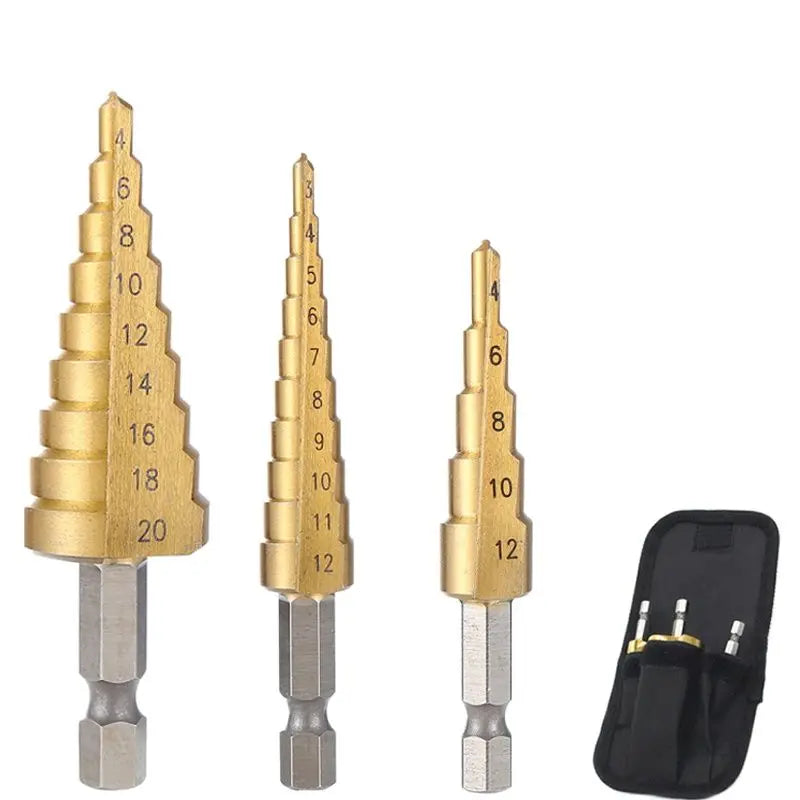 3-12mm 4-12mm 4-20mm HSS Straight Groove Step Drill Bit Set Titanium