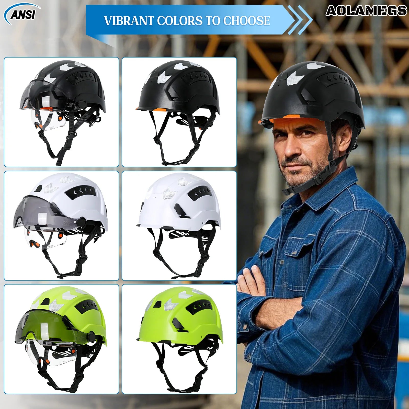 Construction Safety Helmet with Reflective Stickers – CE ABS Breathable Hard Hat