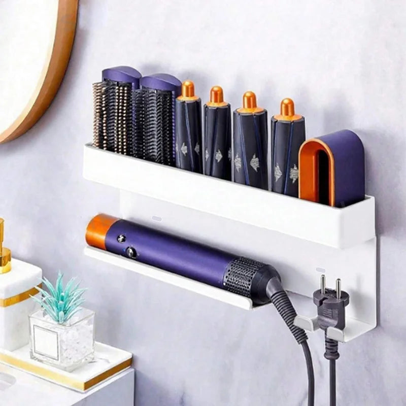 Non drilling wall mounted hair styling tool storage rack