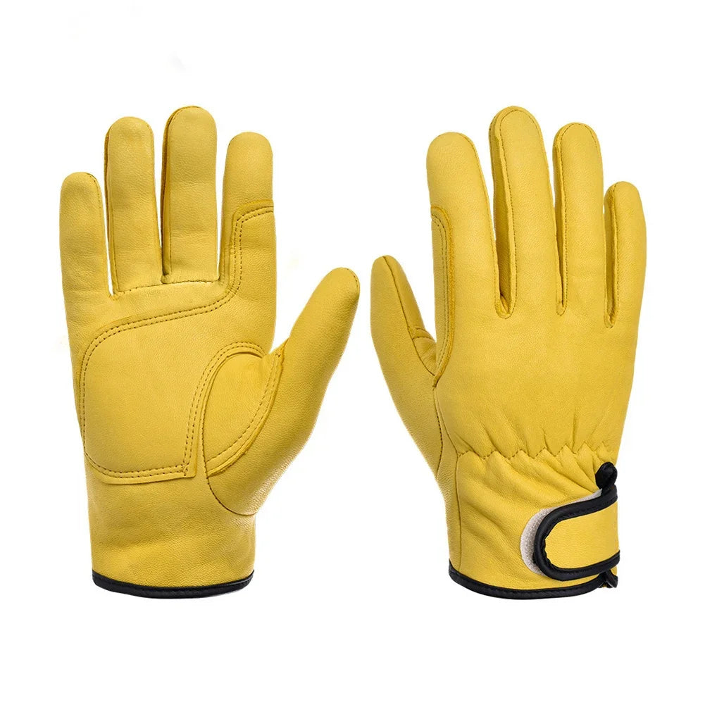 Men Work Gloves Soft Cowhide Driver Hunting Driving Farm Garden