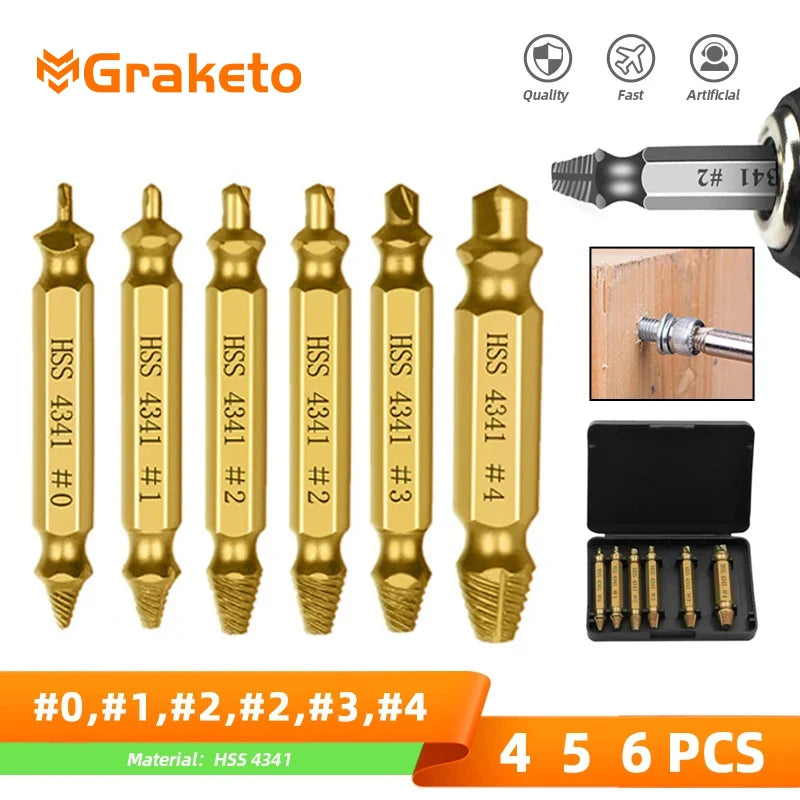 4/5/6Pcs Set Damaged Screw Extractor Center Drill Bit Set Woodworking