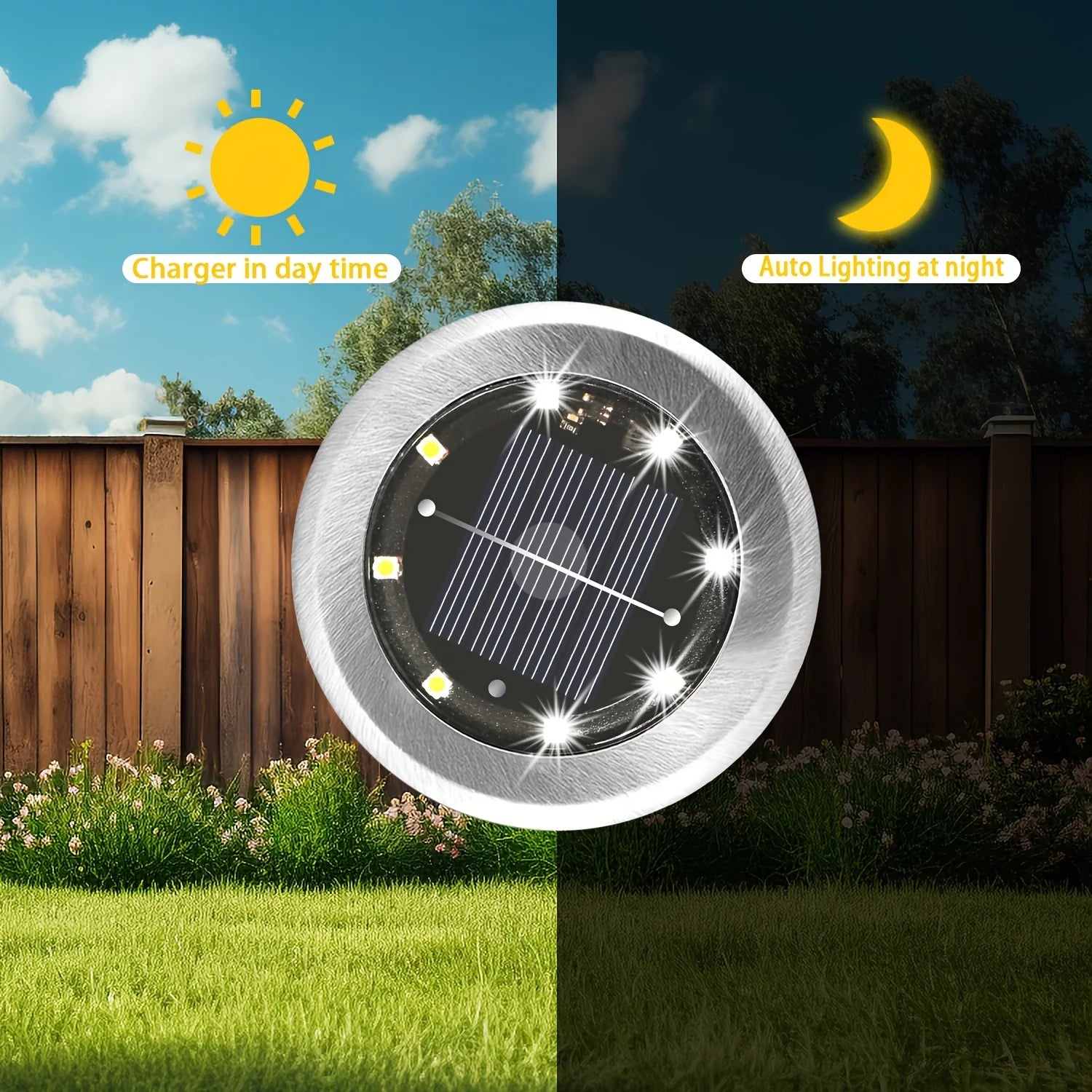10pcs Solar Ground Light Outdoor Waterproof 8LED Disk Light for