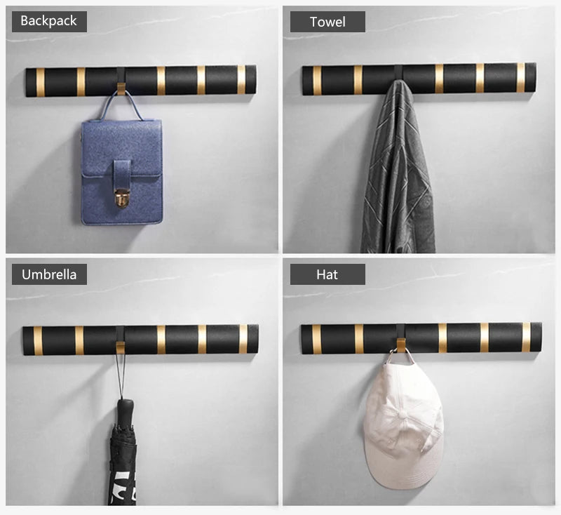 Black Golden Folding Robe Hooks Towel Hanger Nail Free Installation