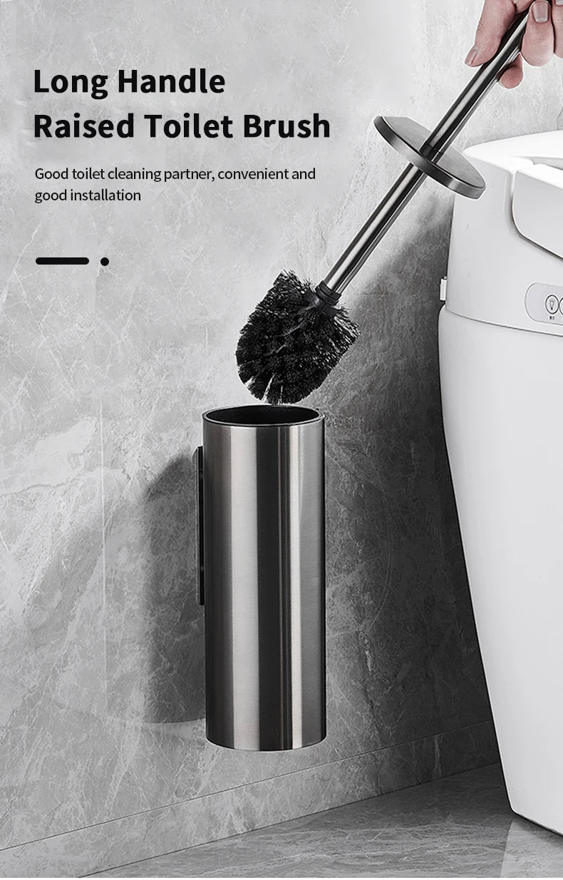 Toilet Brush Wall Mounted 304 Stainless Steel Cleaning Tools No Drill