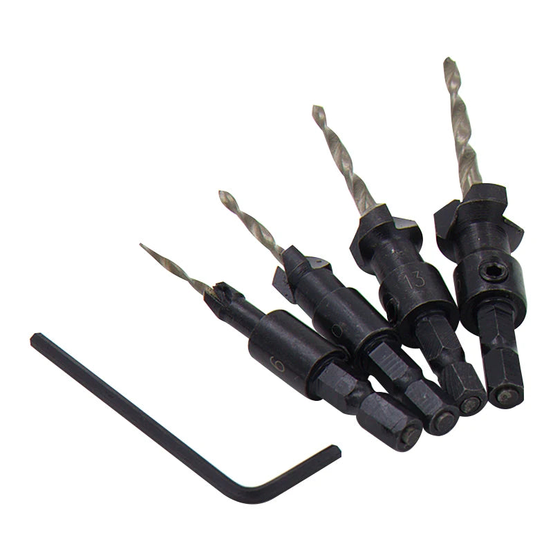 4pc Cone-shaped Countersunk Head Drill Hexagonal Shank Hole Expanding