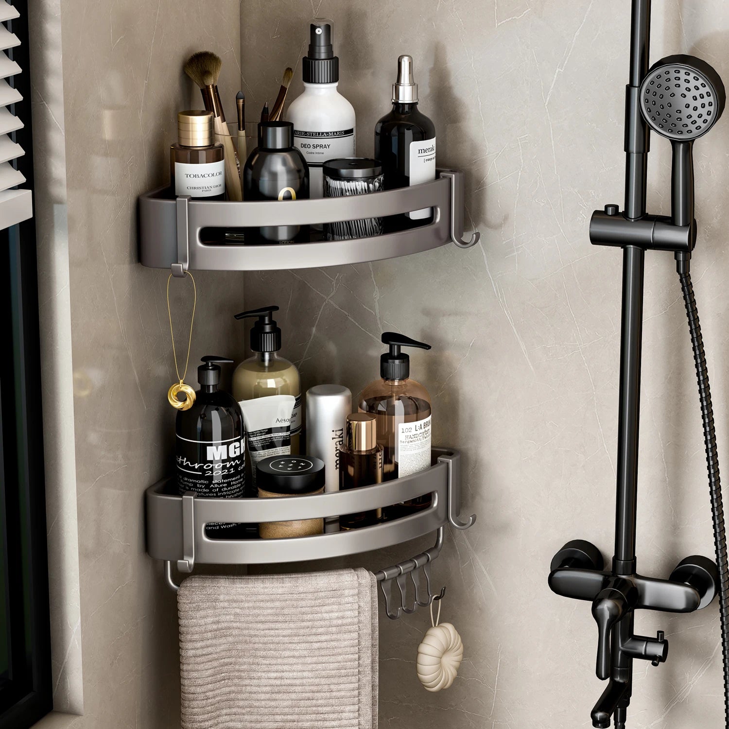 Bathroom Shelf No Drill Wall Mounted Shampoo Bottle Shower Corner