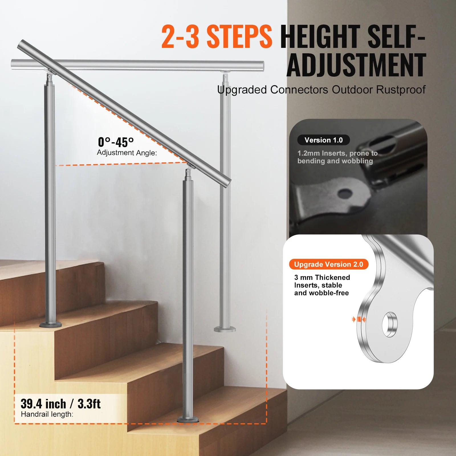 SucceBuy Handrail for Outdoor Transitional Stainless Steel Railings