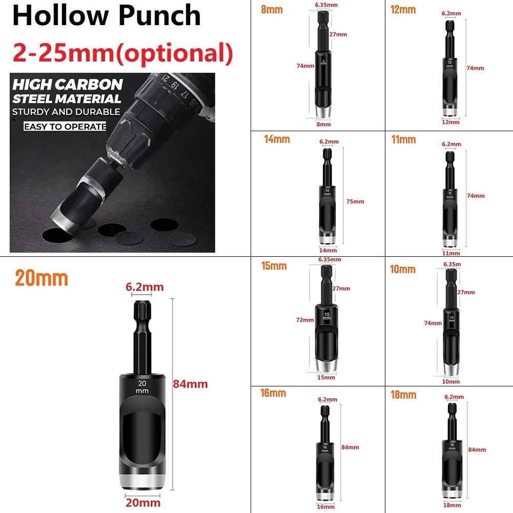 1/5pcs Leather Craft Hollow Hole Punches Hex Shank Adapter Hollow